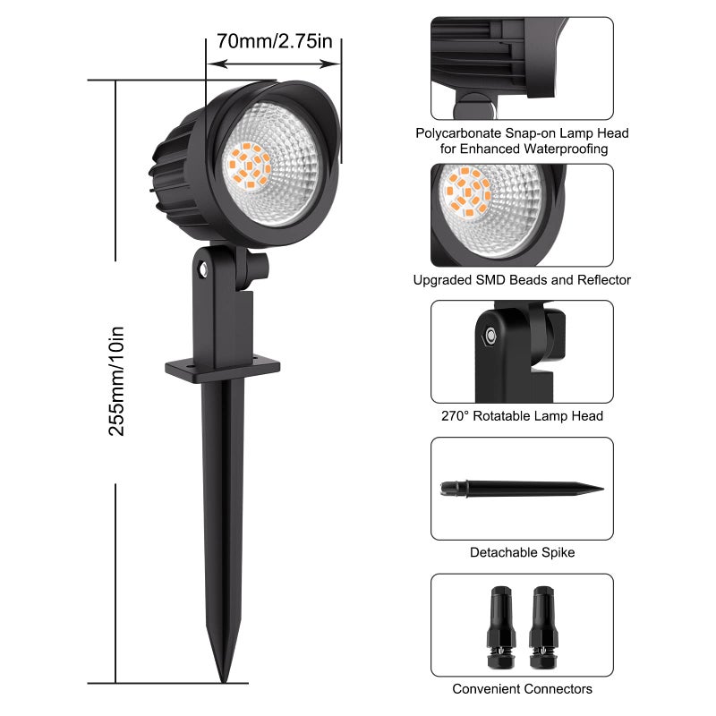MEIKEE 7W Low Voltage Landscape Lighting with Connectors, 2700K Warm White Landscape Lighting, IP66 Waterproof Outdoor Spotlights for Garden, Driveway, Yard, Lawn(1 Pack) - Image 3